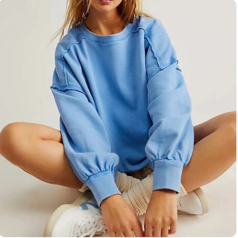 NWT Free People We The Free Bubble Hem Sweatshirt, color: blue vista